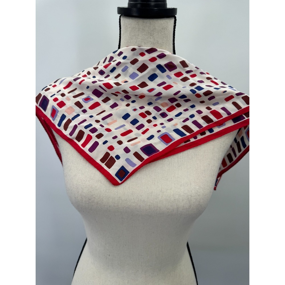 Womens Multicolor Geometric Print Silk Square Scarf Neckerchief Office Accessory - Picture 3 of 11